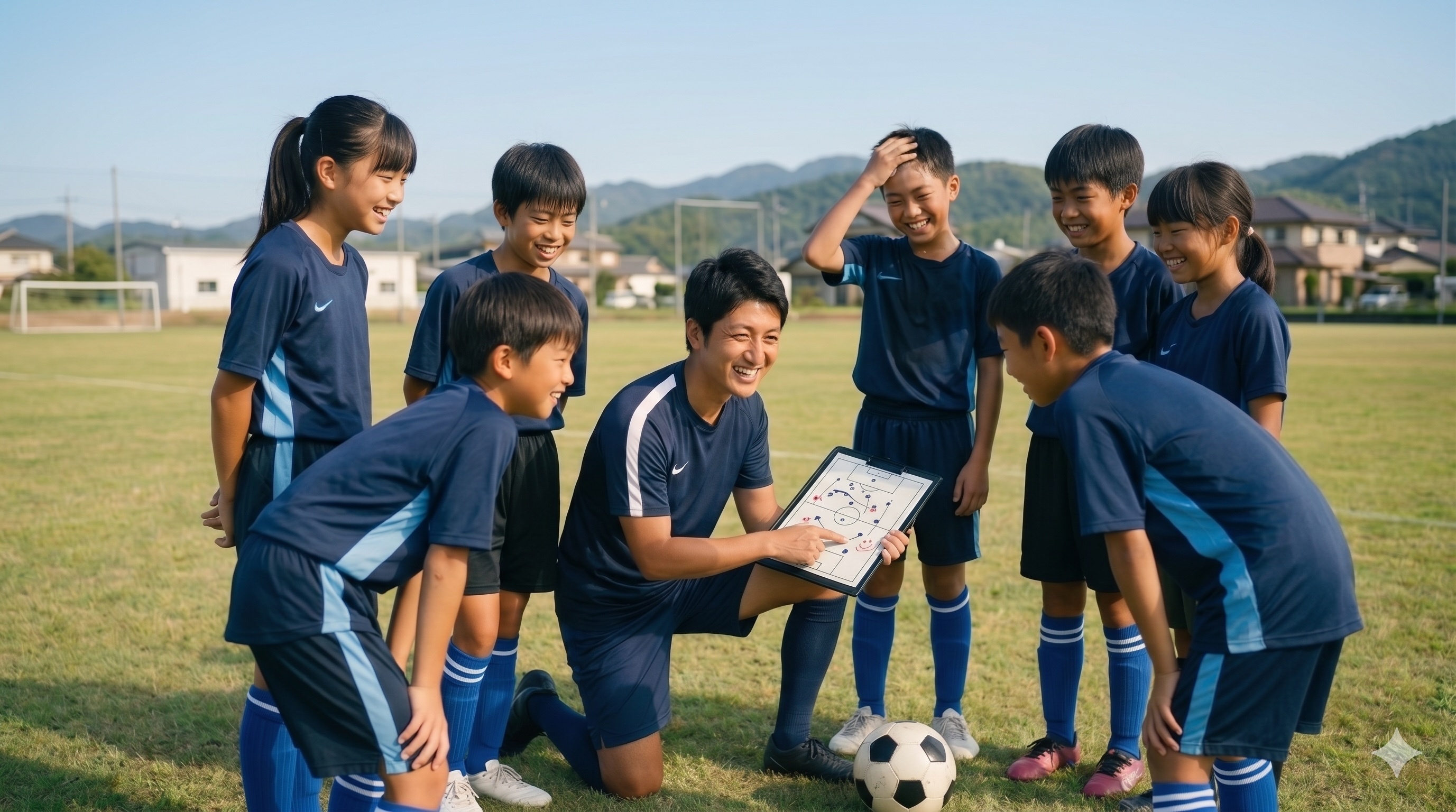 サッカーの指導を受ける子どもたち