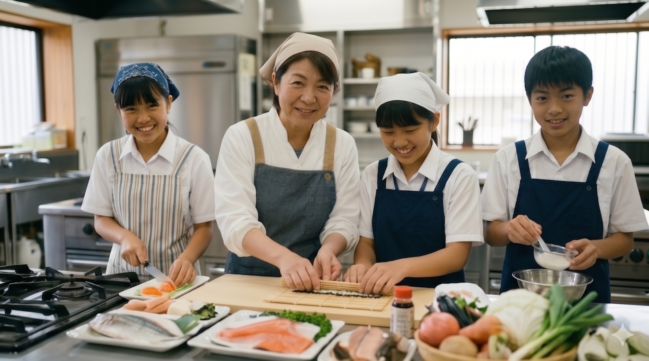 料理教室で学ぶ子どもたち