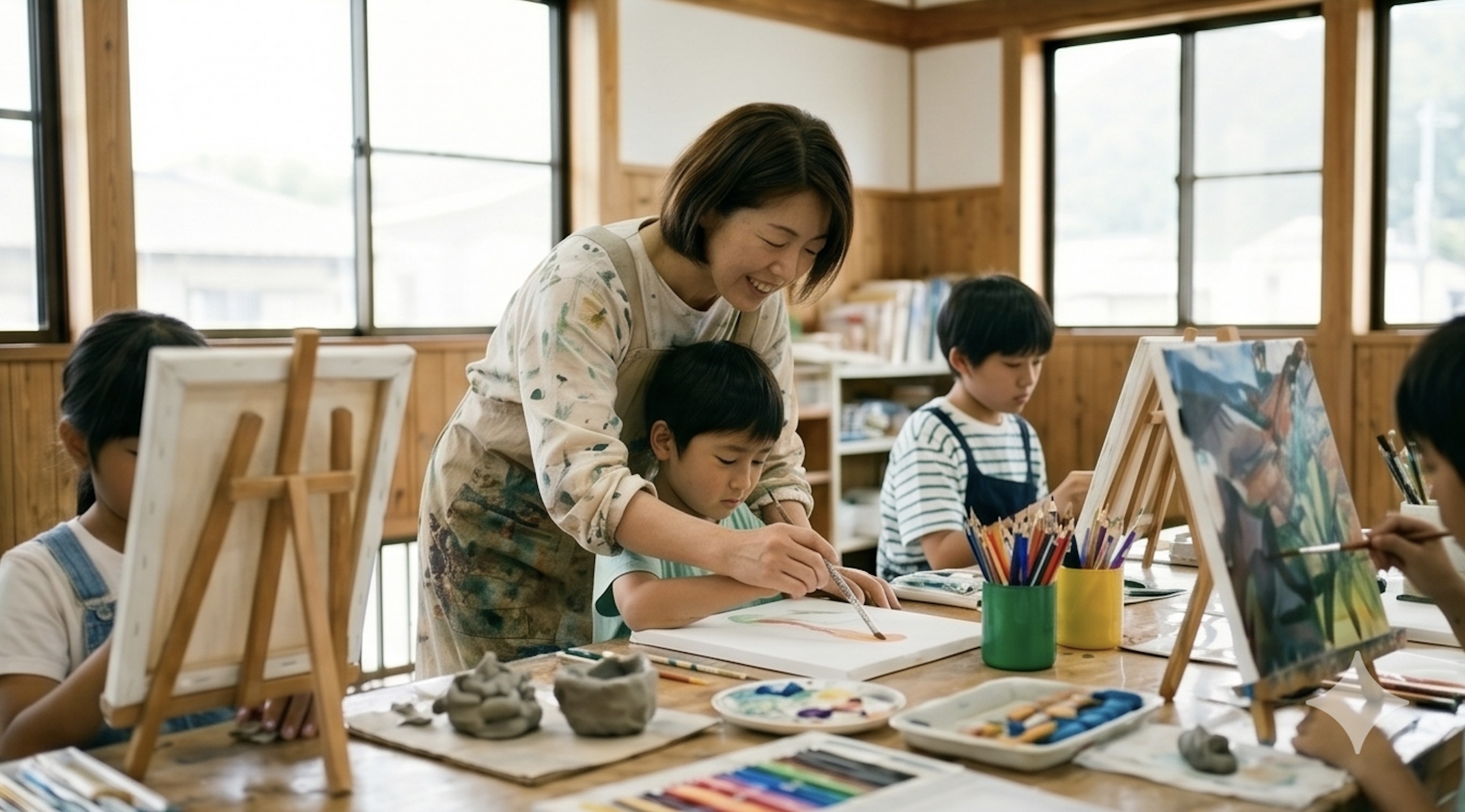 絵画教室で描く子どもたち